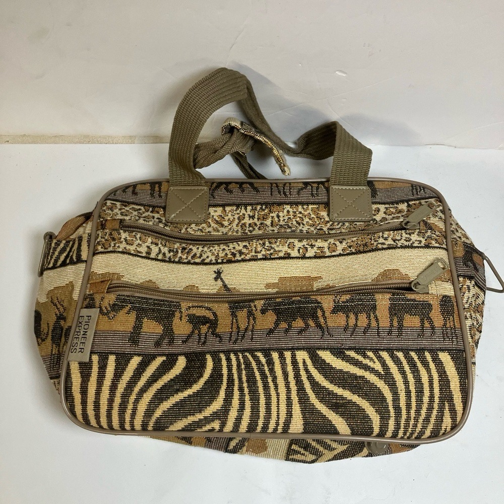 Pioneer Express Bag Duffle Safari Print Brown Zipper Closure‎ Animal Pattern